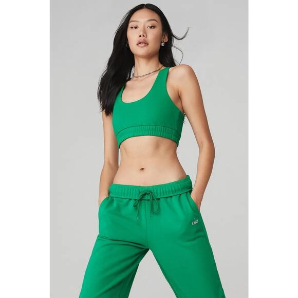 Alo Yoga Scoop Neck Sweatshirt Bra Green Emerald - S - Picture 1 of 4